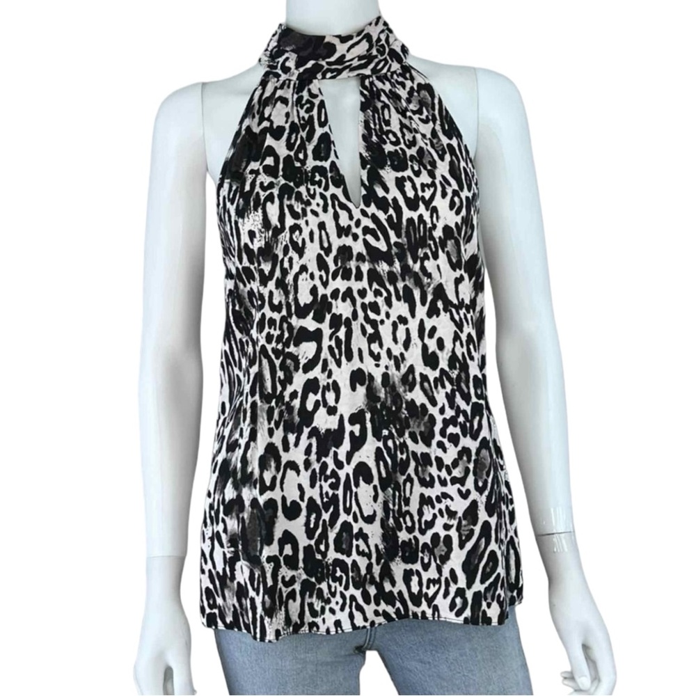 MILLY Black Leopard Print Halter Top Size S O0659